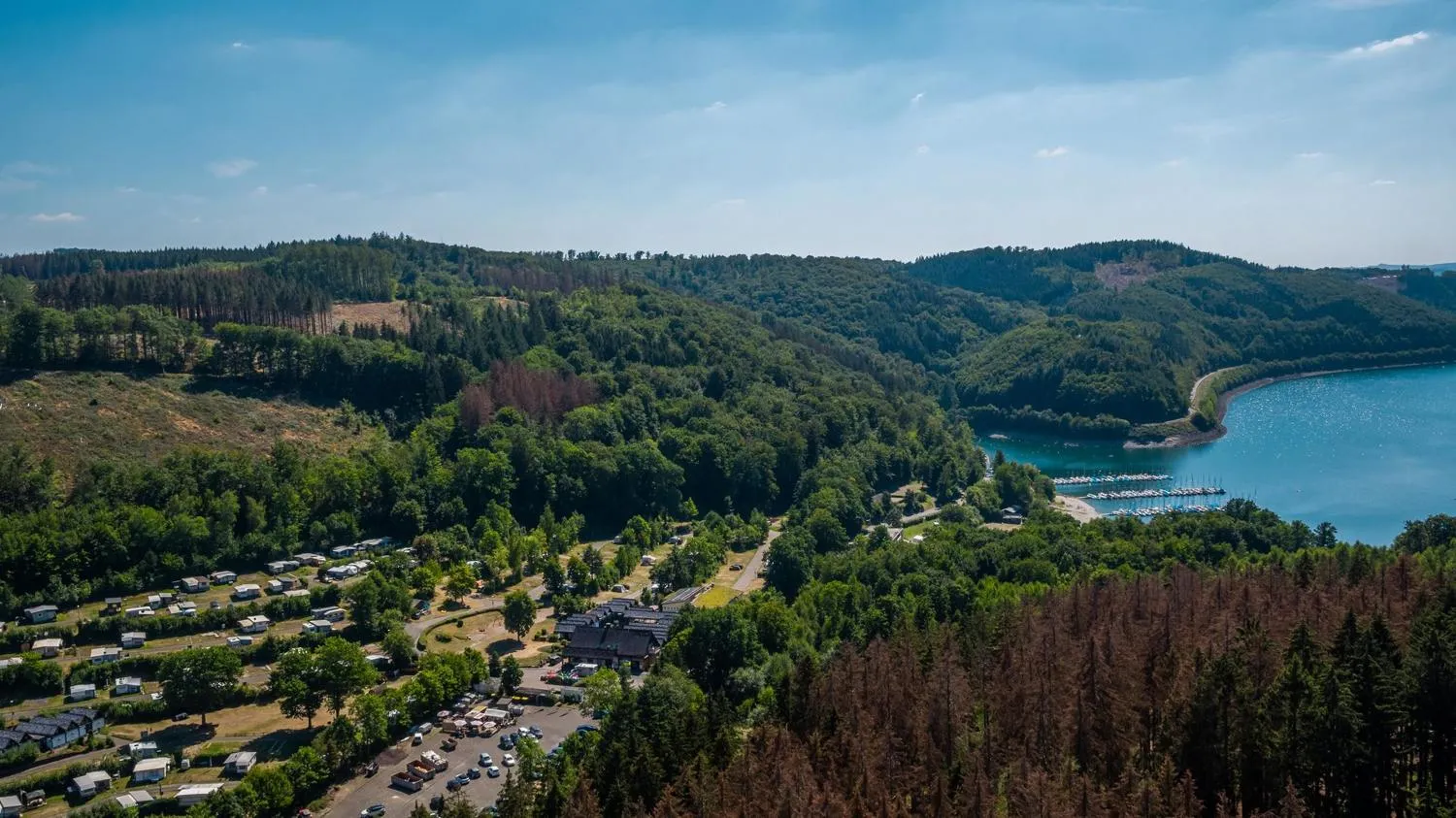Luftaufnahme des Parks mit Seeufer und Wäldern